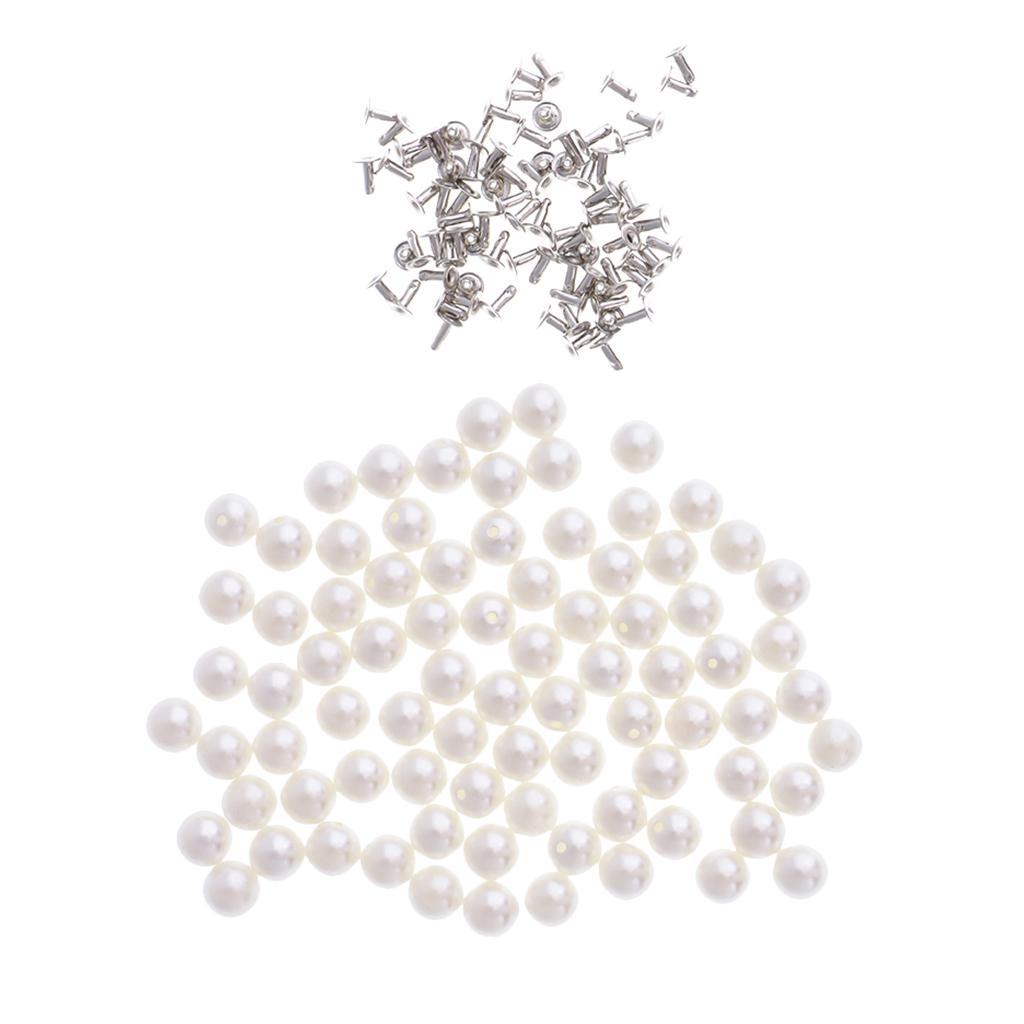 Pearls Rivets Studs for DIY Leather Bag Shoes Clothes Decor 8mm 80 Sets