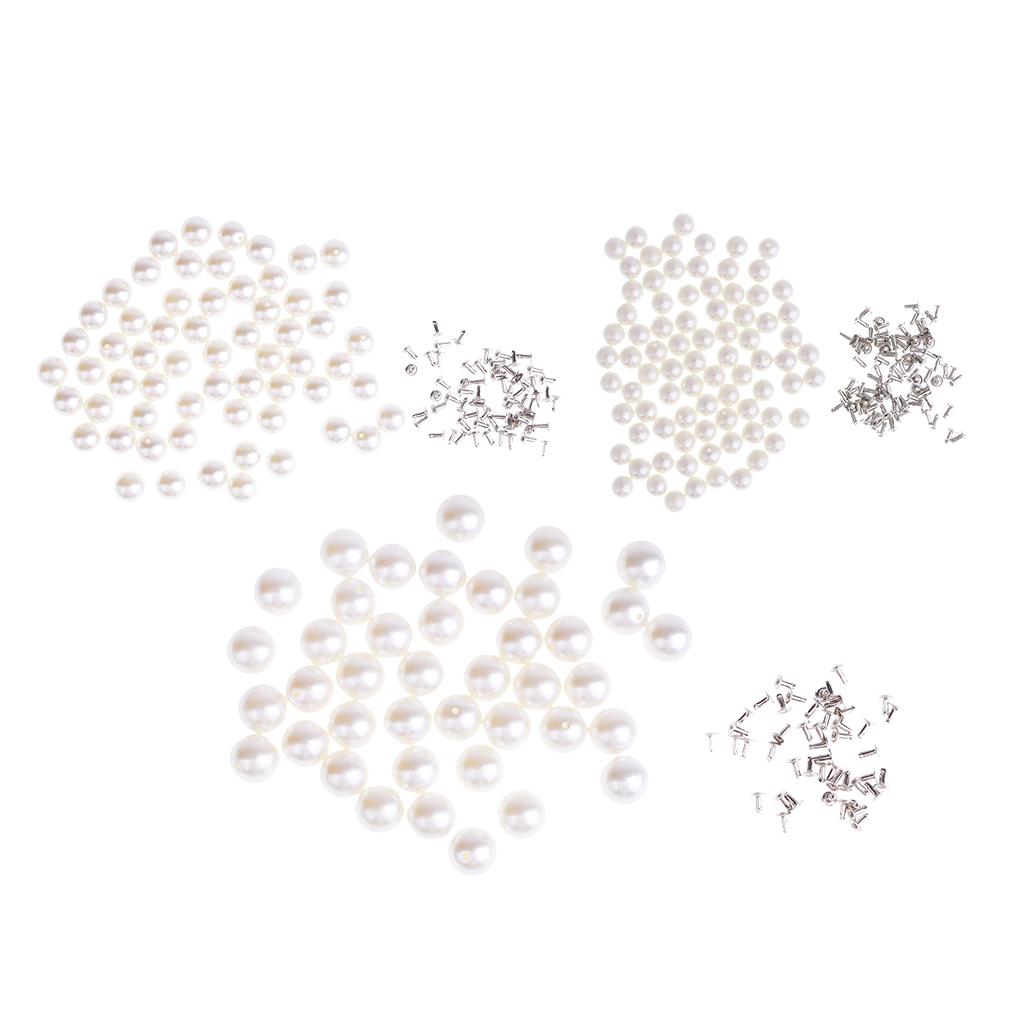 Pearls Rivets Studs for DIY Leather Bag Shoes Clothes Decor 8mm 80 Sets