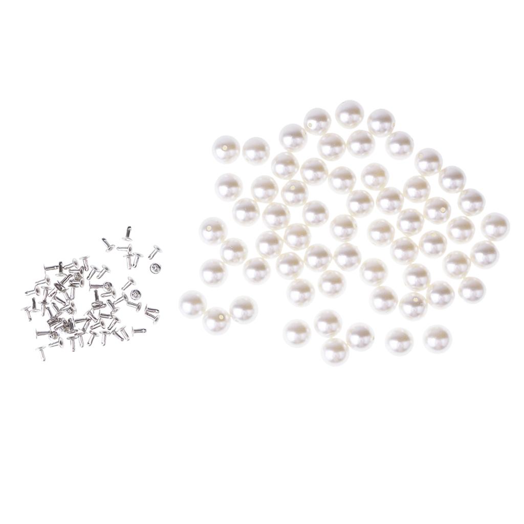 Pearls Rivets Studs for DIY Leather Bag Shoes Clothes Decor 10mm 60 Sets
