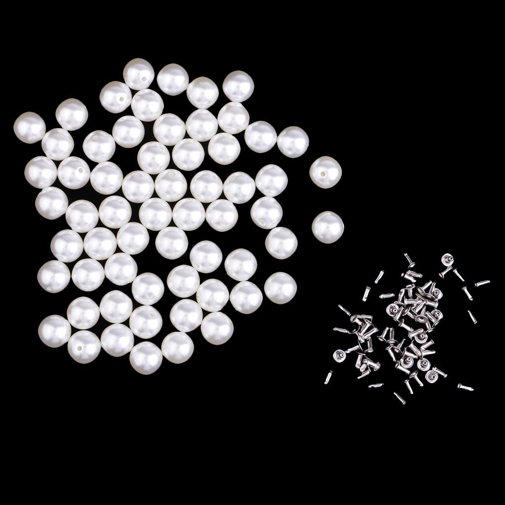Pearls Rivets Studs for DIY Leather Bag Shoes Clothes Decor 10mm 60 Sets