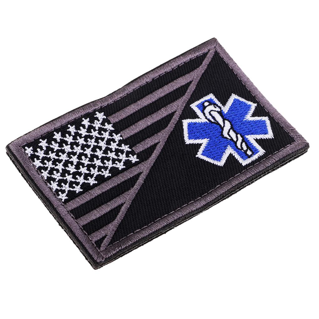 American Flag Paramedic Star of Life Badge Hook Loop Patch 3#