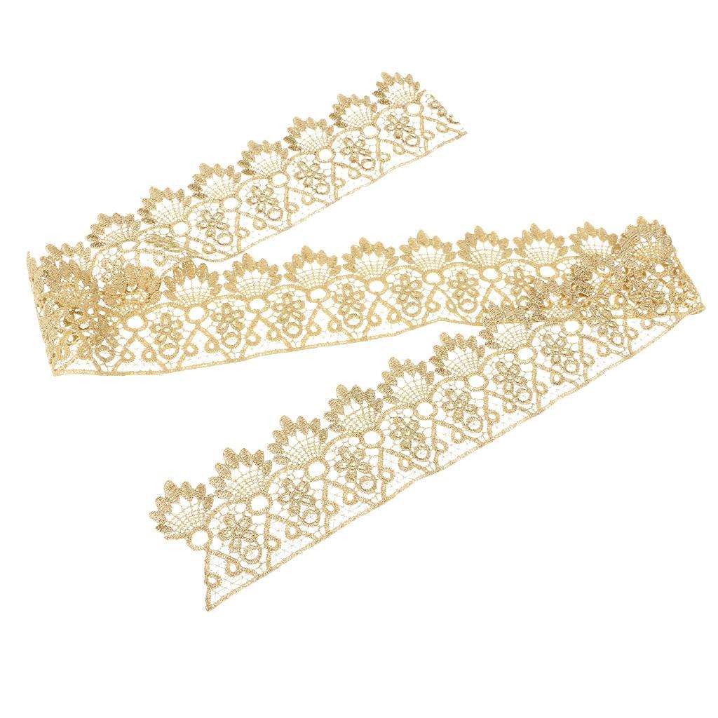 1 Yd Vintage Crown Lace Trims Embroidered DIY Trimming Floral Ribbon Gold