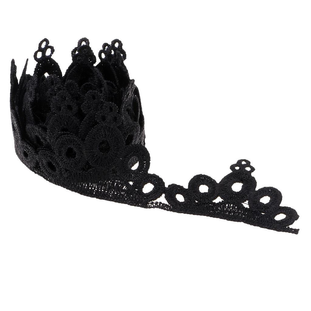1 Yard Crown Embroidered Lace Trim Ribbon for Wedding Bridal Sewing Black