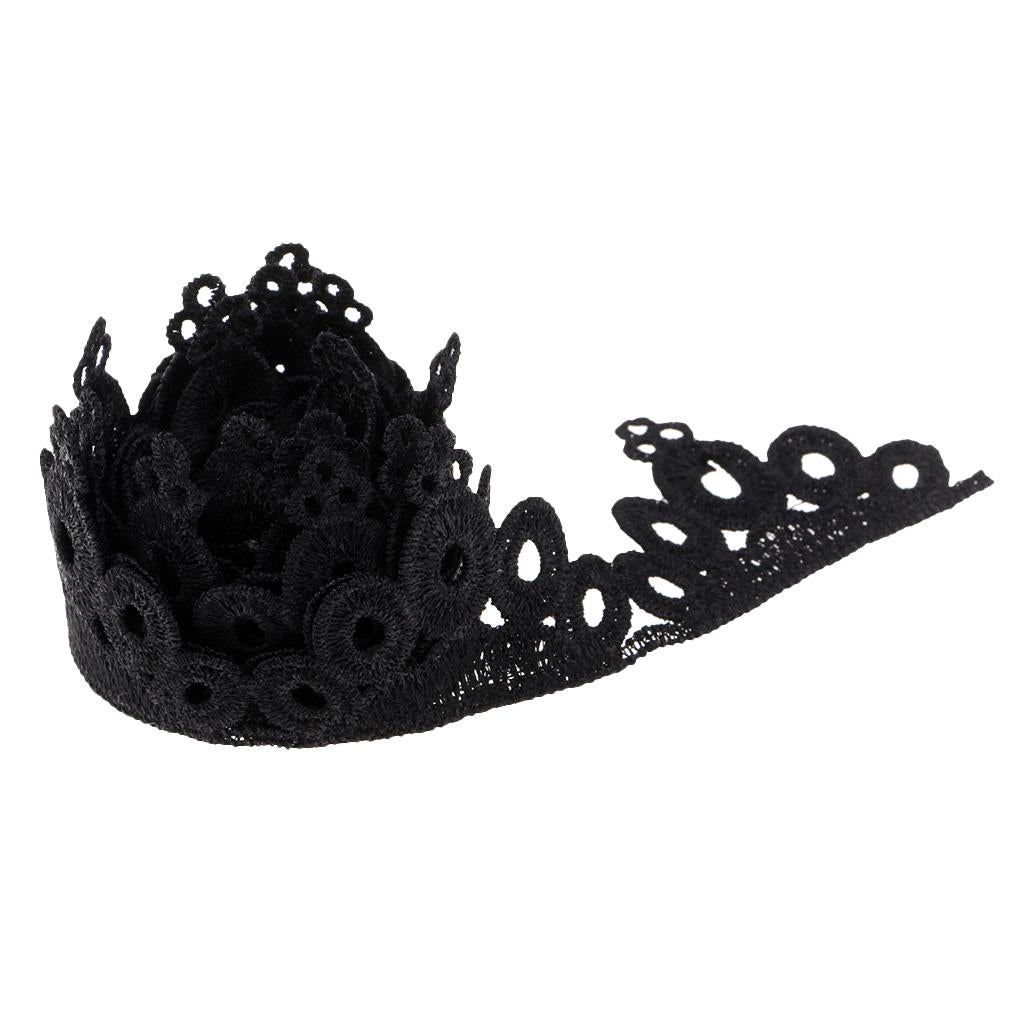 1 Yard Crown Embroidered Lace Trim Ribbon for Wedding Bridal Sewing Black