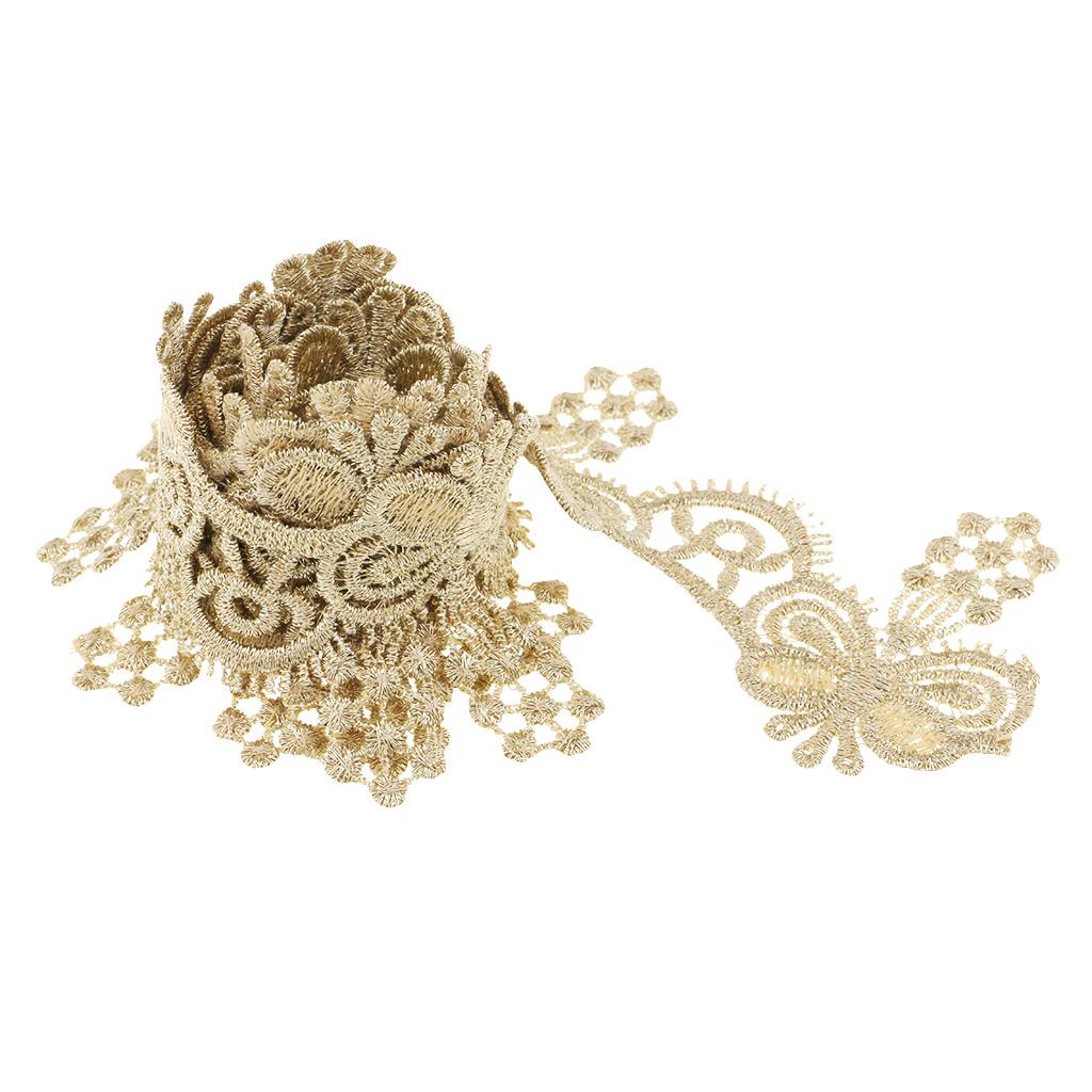1 Yard Embroidered Butterfly Lace Trim Ribbon Bridal Applique Sewing Gold