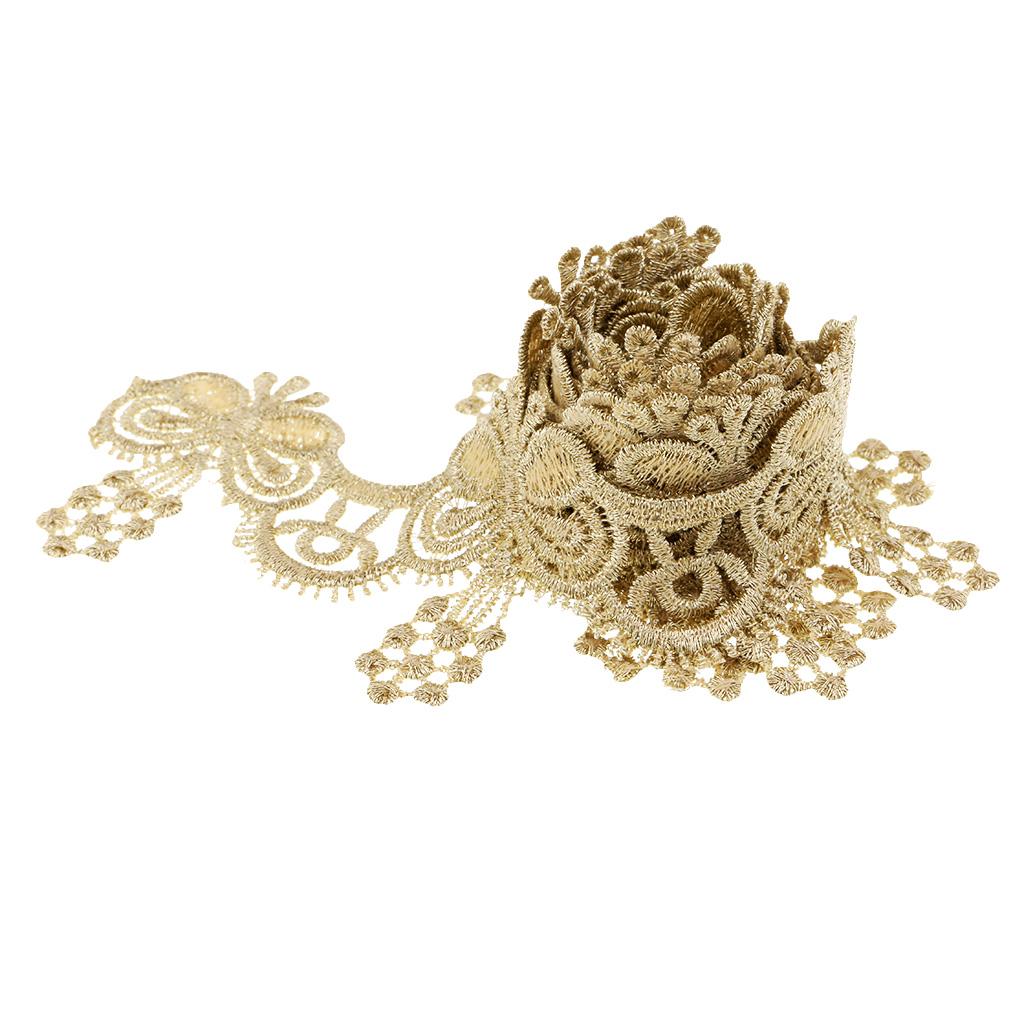 1 Yard Embroidered Butterfly Lace Trim Ribbon Bridal Applique Sewing Gold