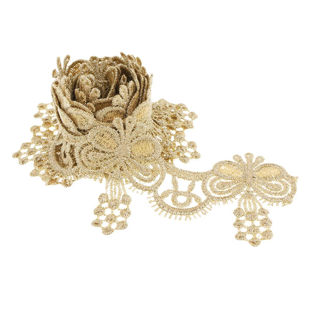 1 Yard Embroidered Butterfly Lace Trim Ribbon Bridal Applique Sewing Gold