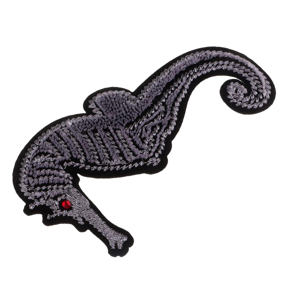 Seahorse Shape Embroidery Sequin Patch Sew on Applique for Garment Decor