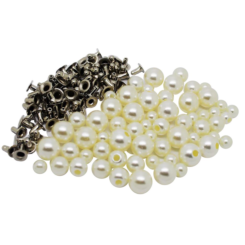 60Pcs/lot Plastic Pearls Rivets Studs Buttons for Sewing Leather Crafts Bag