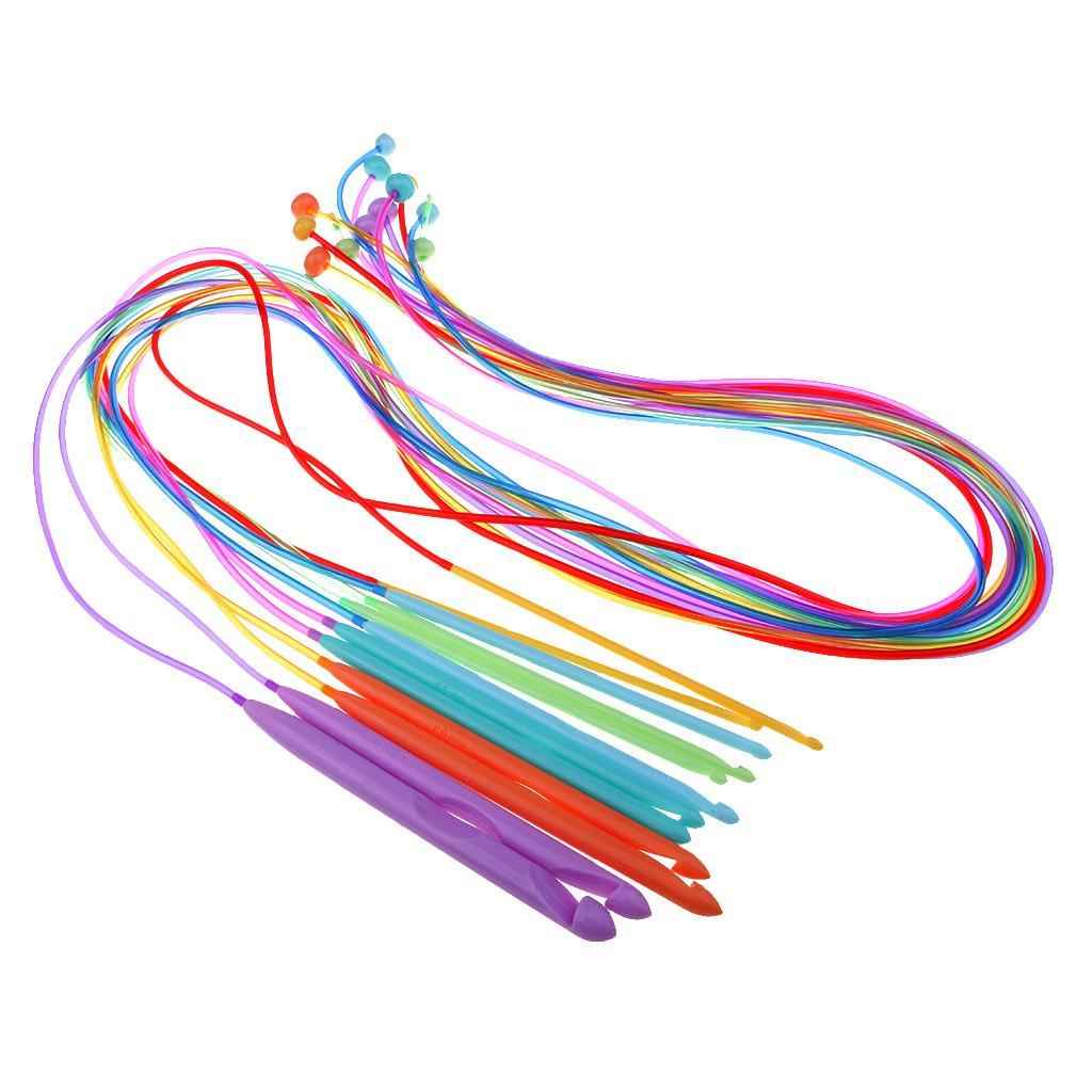 12 Pieces Plastic Flexible Afghan Tunisian Crochet Hooks Weave Needles 3.5-12mm