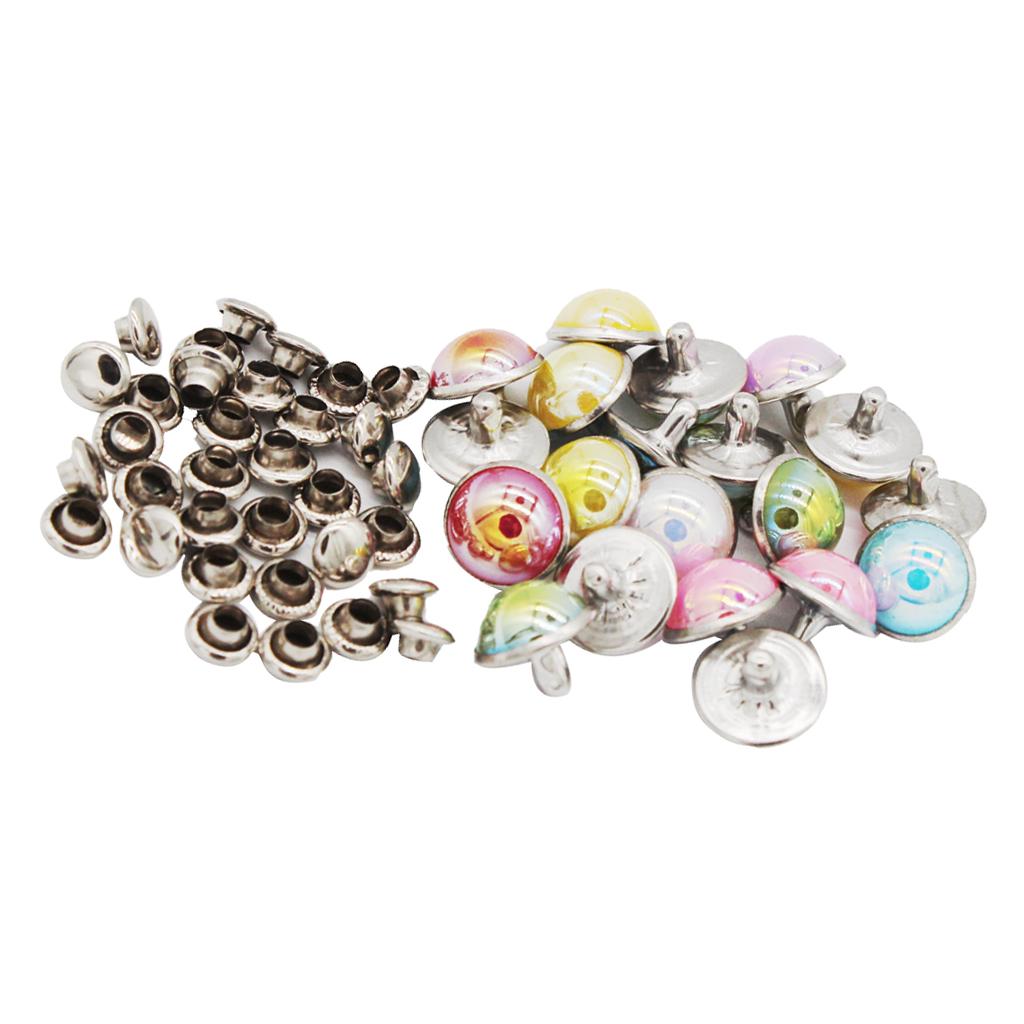 20 Set Mushroon Metal Rivets Studs Rainbow for Clothes Shoes Bags Decor 10mm