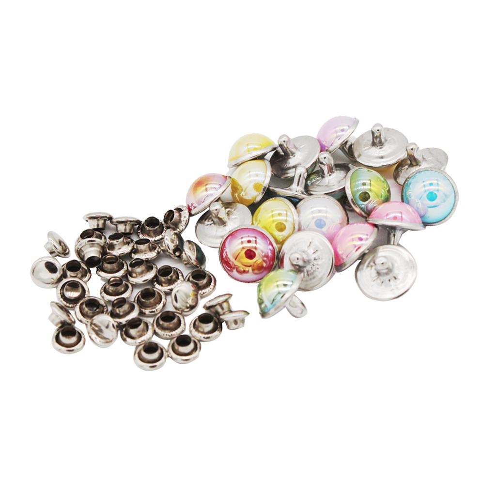 20 Set Mushroon Metal Rivets Studs Rainbow for Clothes Shoes Bags Decor 10mm