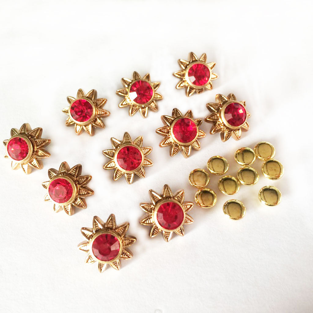 10 Sets Rhinestone Flower Studs Rivets Spikes for DIY Shoes Bags Decor 5