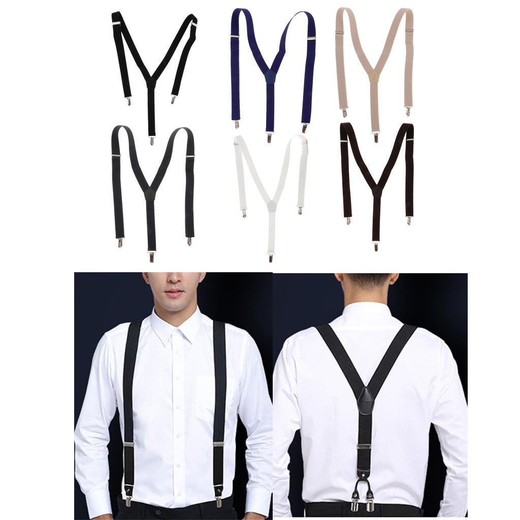 Men's Suspenders Y-Back Adjustable Elastic 3 Clip-on Braces Belt Baclk