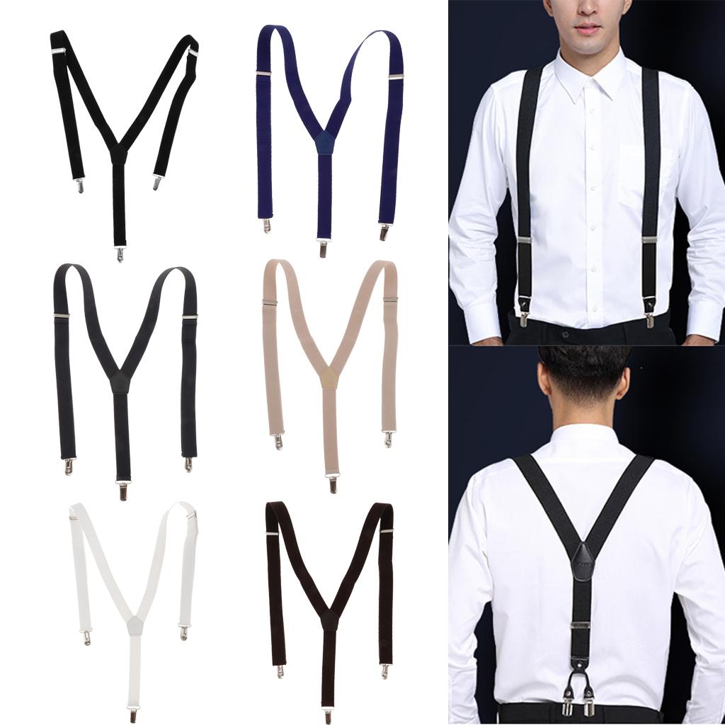 Men's Suspenders Y-Back Adjustable Elastic 3 Clip-on Braces Belt Baclk