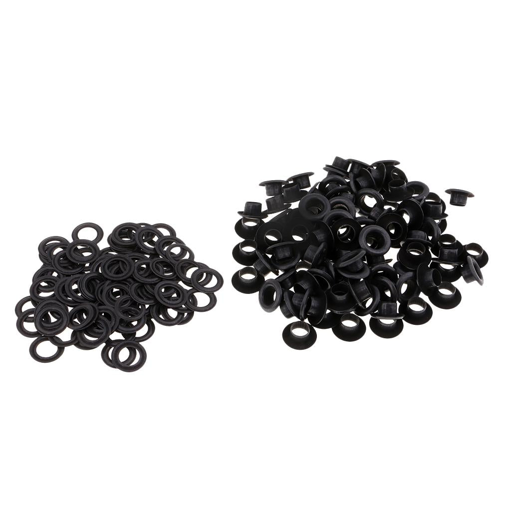 100 Sets Metal Eyelet with Washer for Clothing Accessories 8 x 4mm Black