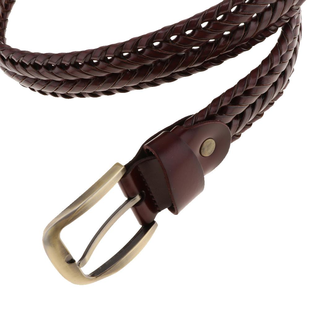Retro Men Woven Hollowed-out Adjustable Waist Belt Waistband Dark Coffee