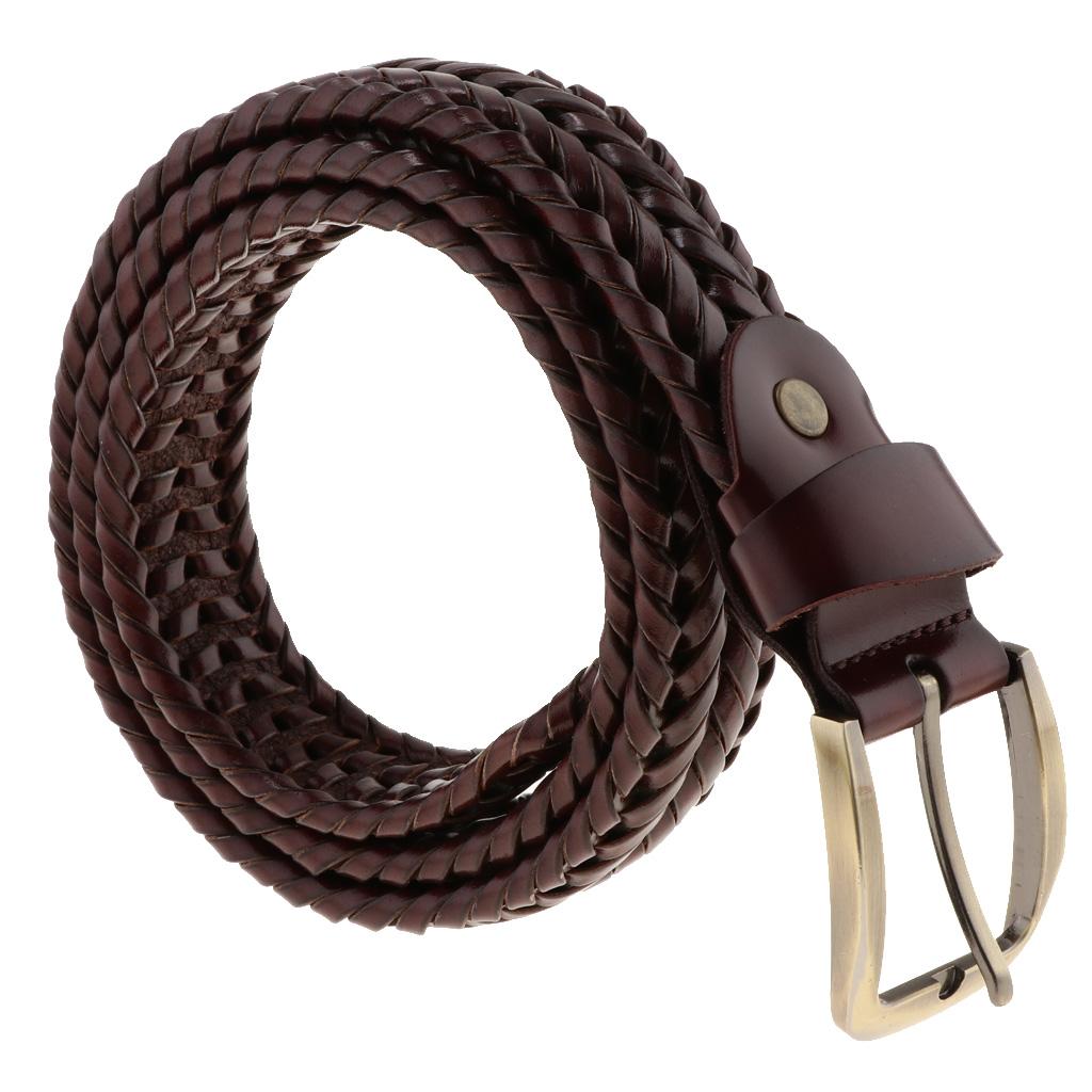 Retro Men Woven Hollowed-out Adjustable Waist Belt Waistband Dark Coffee