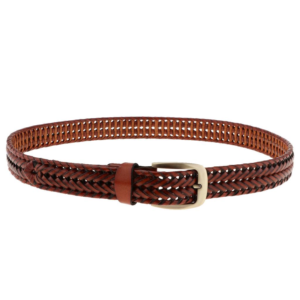Retro Men Woven Hollowed-out Adjustable Waist Belt Waistband Light Coffee