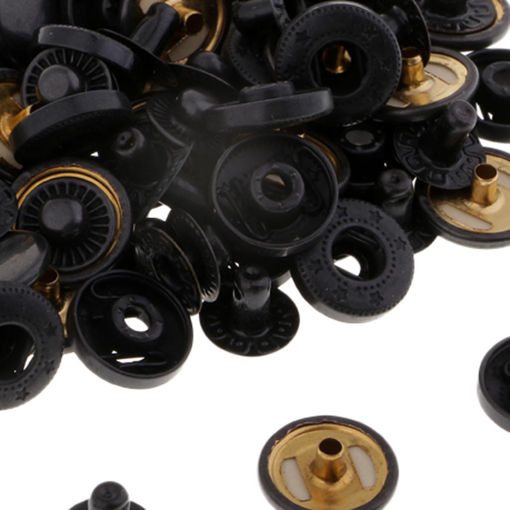 30 Sets Metal Fasteners Snap Rivets Buttons for Leather Crafts Black