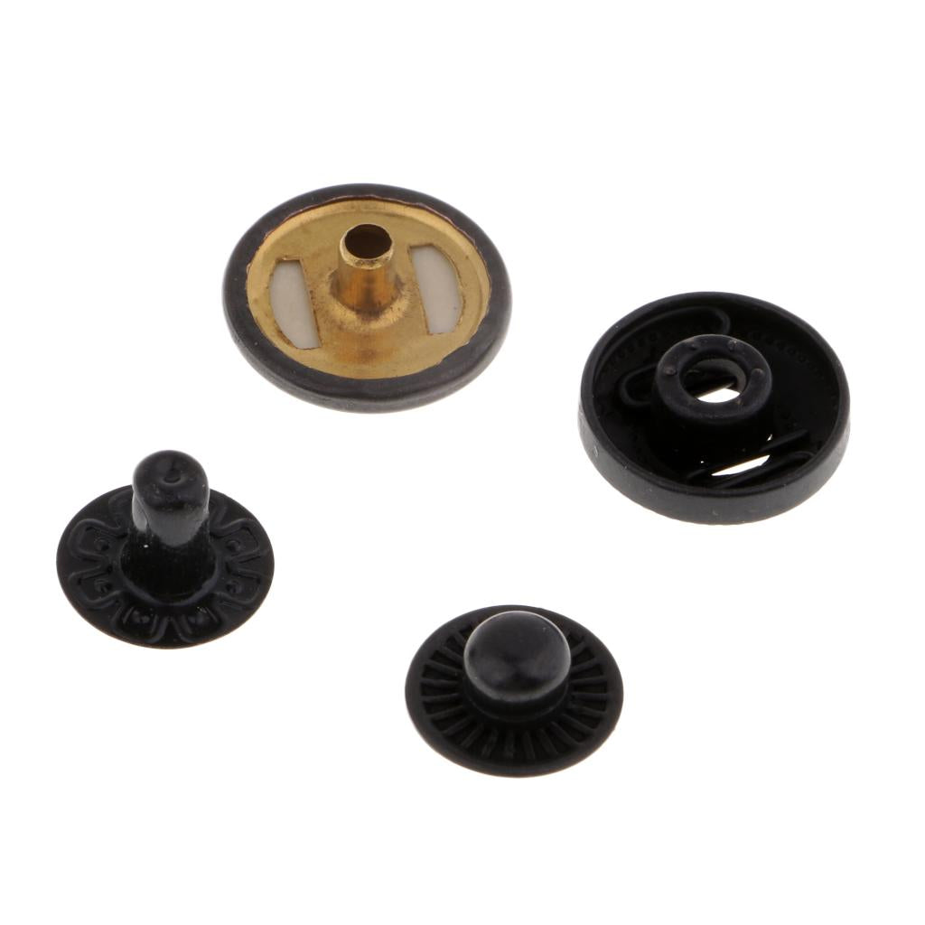 30 Sets Metal Fasteners Snap Rivets Buttons for Leather Crafts Black