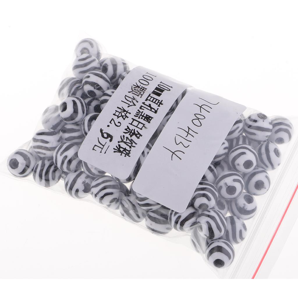 100pcs Resin Black and White Striped Beads Round Beads for Crafts Supplies