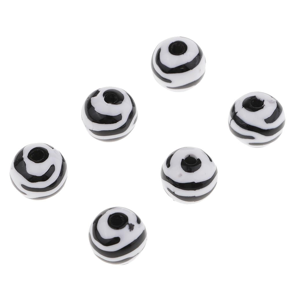 100pcs Resin Black and White Striped Beads Round Beads for Crafts Supplies
