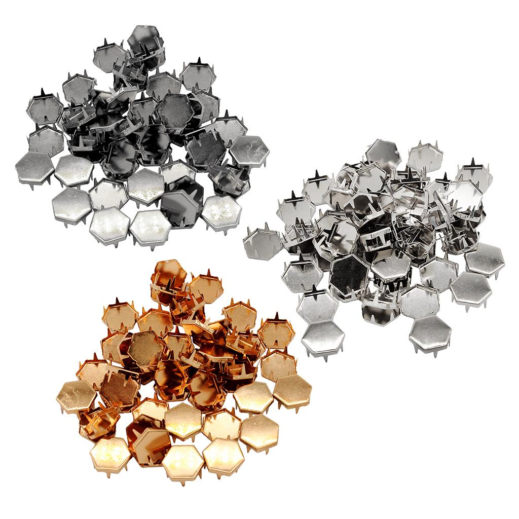 50pcs Metal Claw Punk Rivets Hex Spikes Rivet for Bags Shoes Deocr Rose Gold