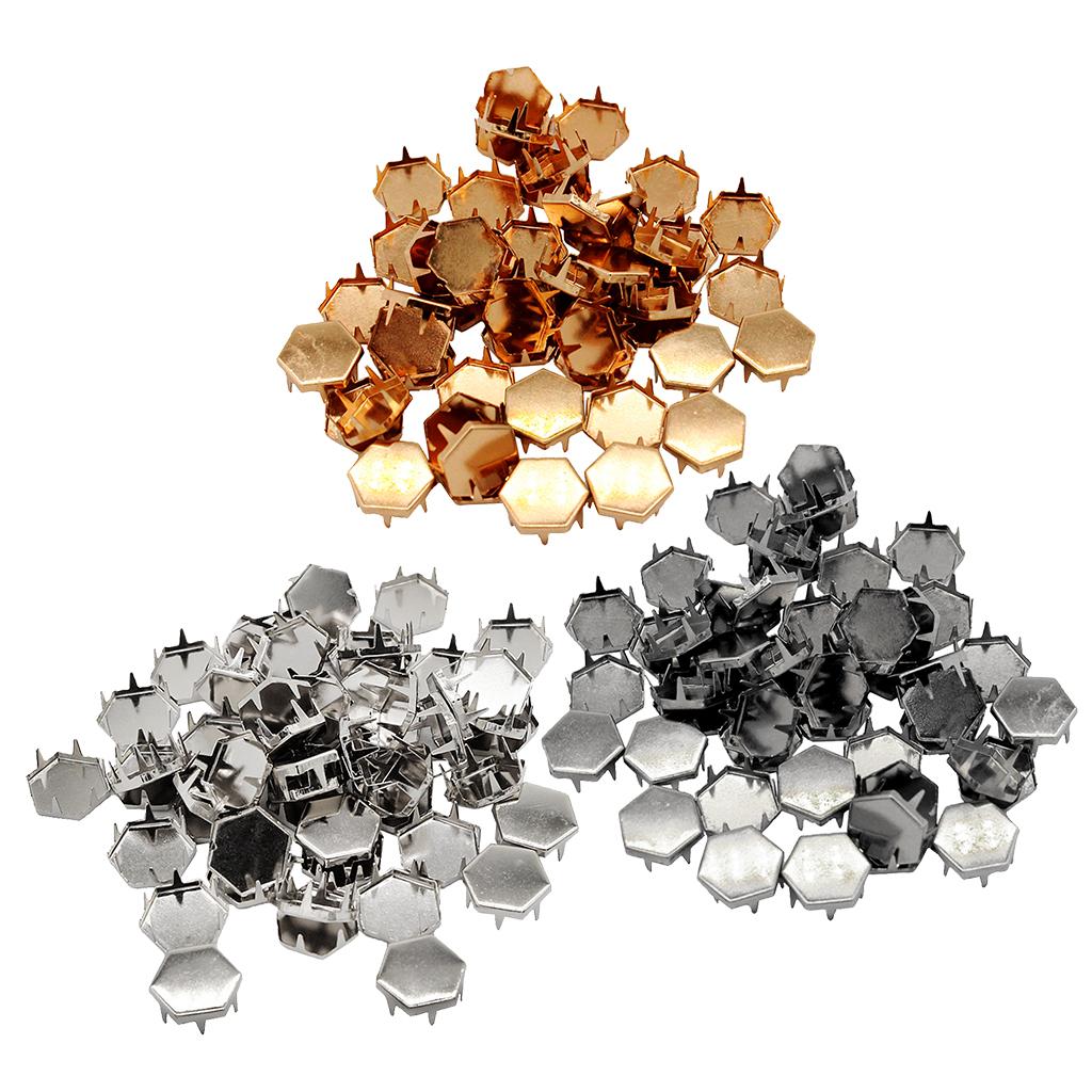 50pcs Metal Claw Punk Rivets Hex Spikes Rivet for Bags Shoes Deocr Rose Gold