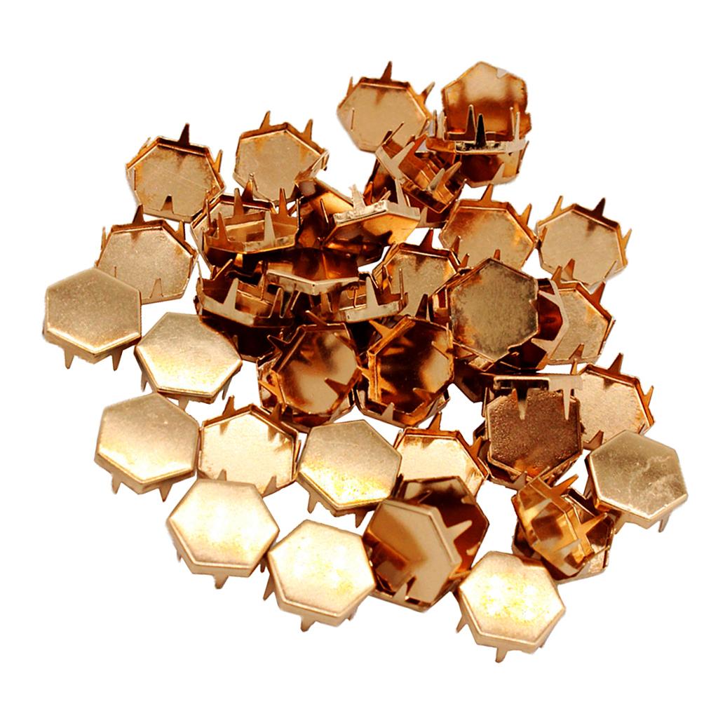 50pcs Metal Claw Punk Rivets Hex Spikes Rivet for Bags Shoes Deocr Rose Gold