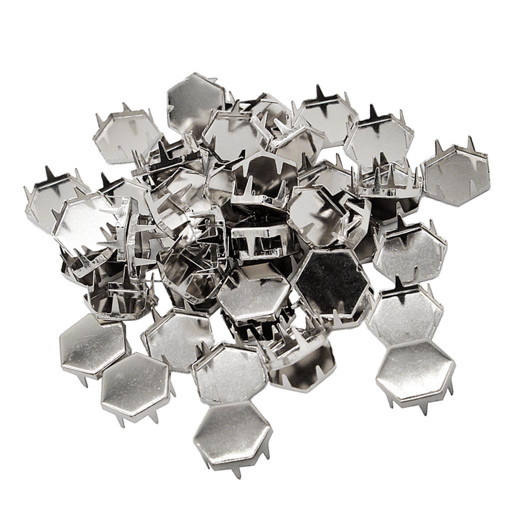 50pcs Metal Claw Punk Rivets Hex Spikes Rivet for Bags Shoes Deocr Silver