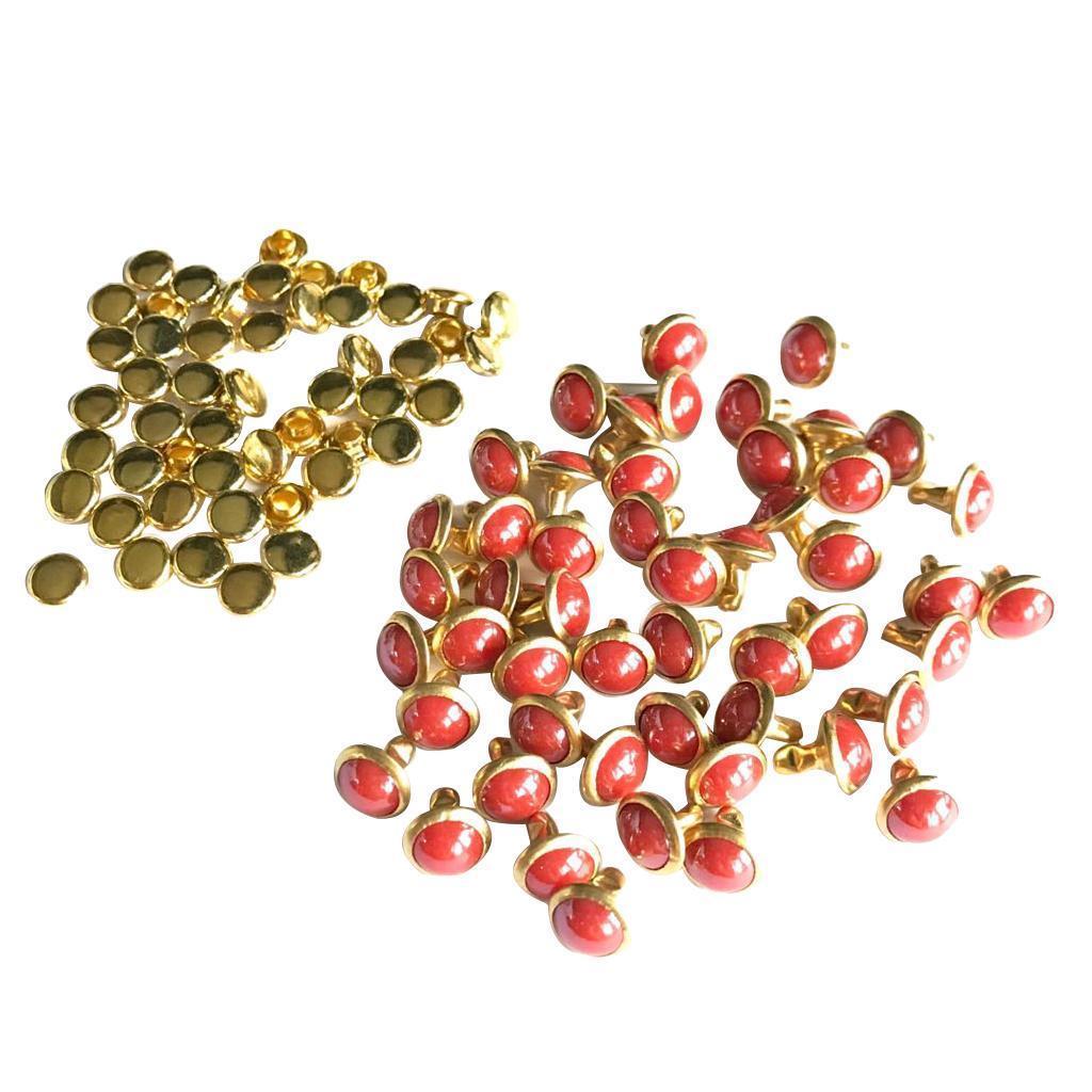 50 Sets Metal Mushroom Dome Studs Rivets for Leathercraft DIY 7.5mm Red