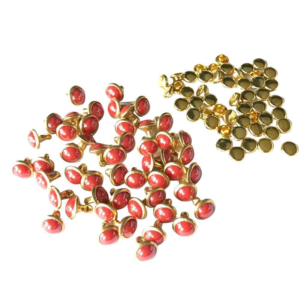 50 Sets Metal Mushroom Dome Studs Rivets for Leathercraft DIY 7.5mm Red