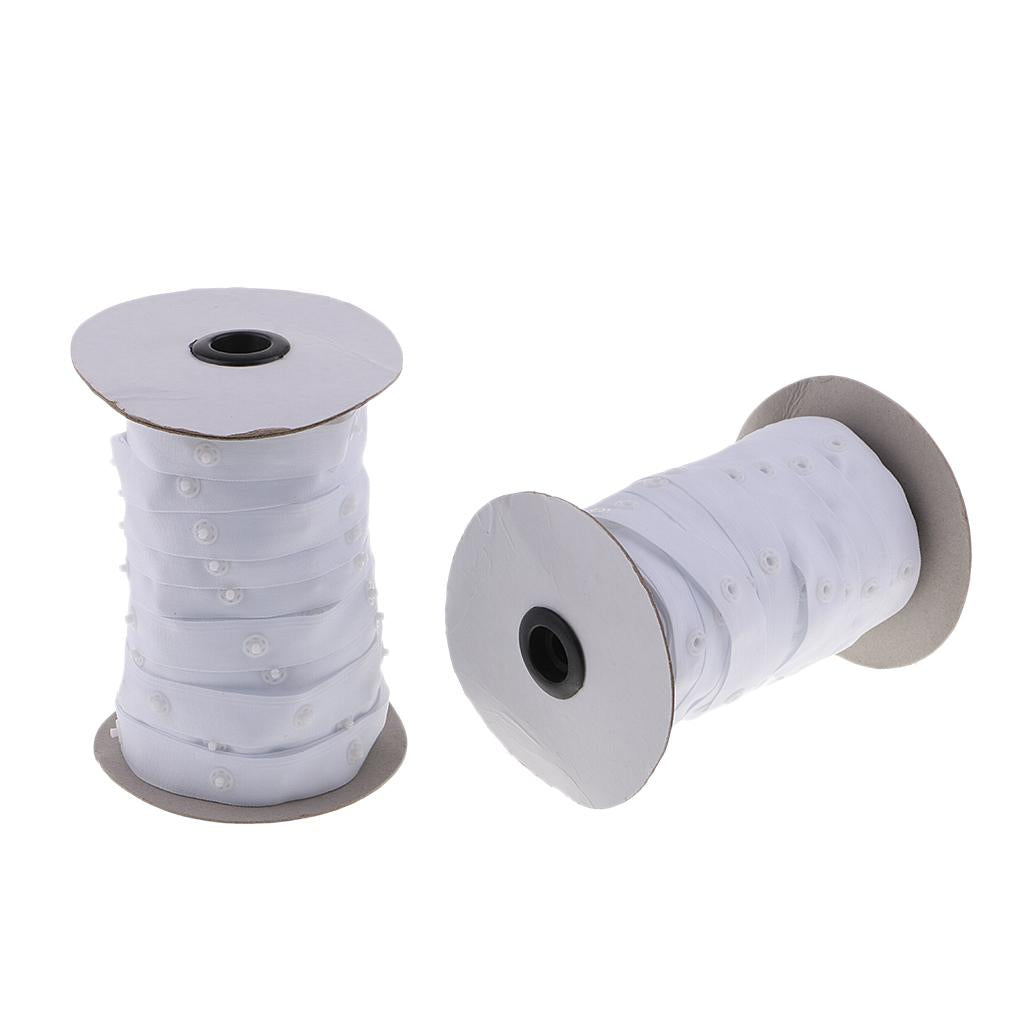 2 Roll Plastic Snap Fastener Tape for Duvet Covers/Cushions/Fabric Use White
