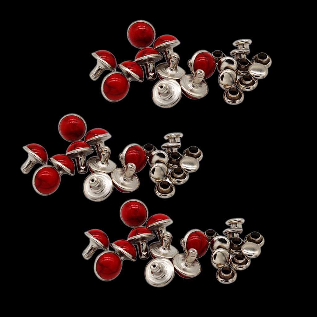 30pcs Round Turquoise Rivets Studs for DIY Leather Craft 8.5mm Red