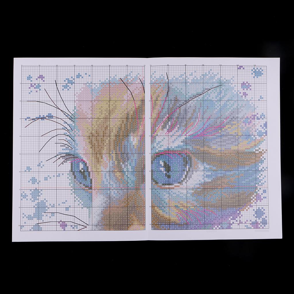 Watercolor Cat Pattern Stamped Cross Stitch Kit DIY Needlework 14CT 32x32cm