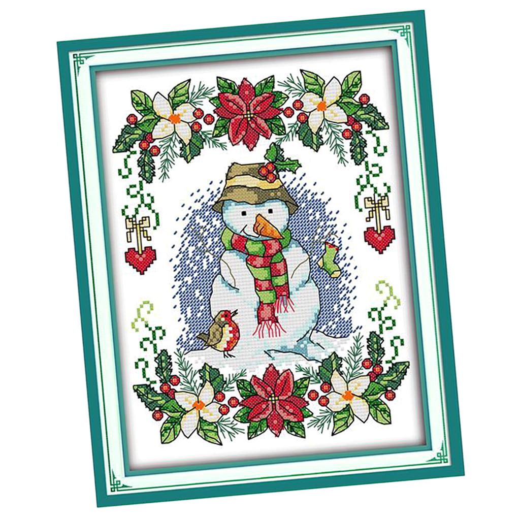 New Year Snowman Pattern Stamped Cross Stitch Kit Needlework 14CT 21x29cm