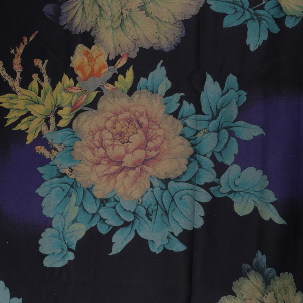 Vintage Faux Silk Floral Fabric Sewing Material for DIY Craft Blue 0.5 Meter