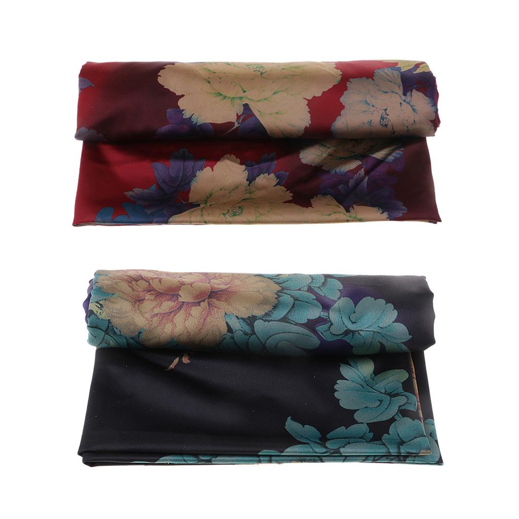 Vintage Faux Silk Floral Fabric Sewing Material for DIY Craft Blue 0.5 Meter