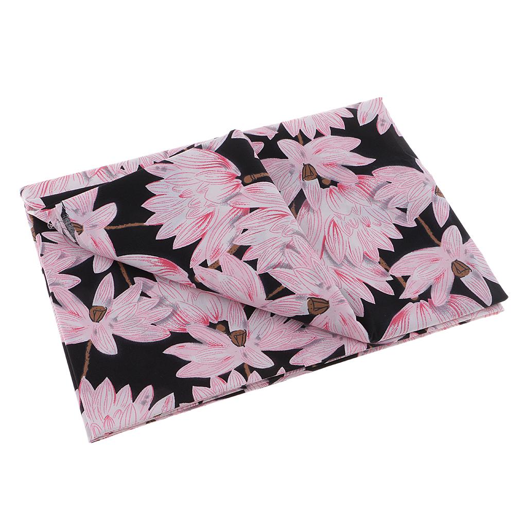 Printed Floral Cotton Fabric Sewing Material Japanese Black Lotus 1 Meter