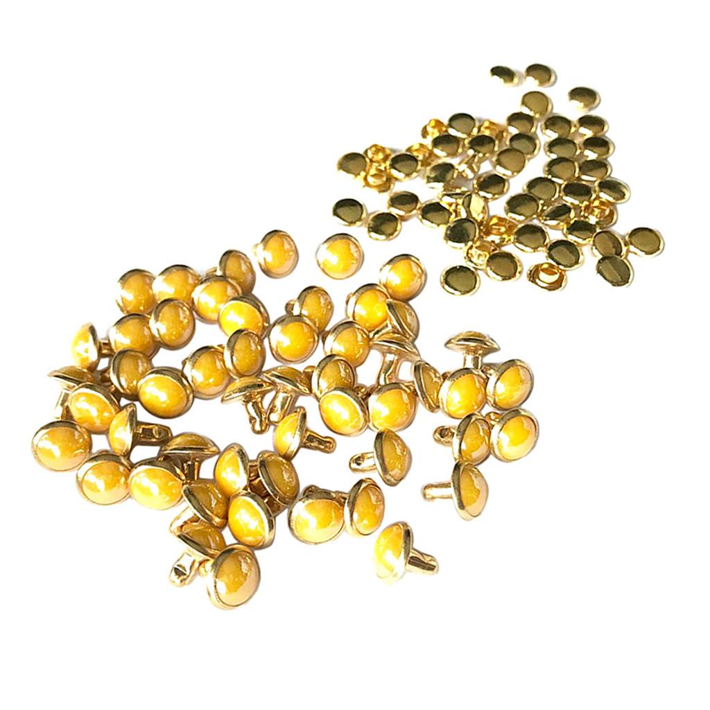 50 Set Metal 7.5mm Dome Rivet Studs for DIY Leather Crafts Amber