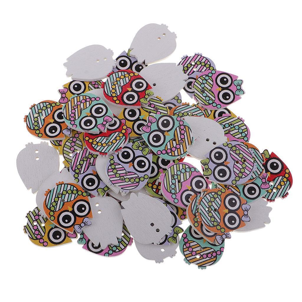50pcs Mixed Cartoon Owl Wooden Buttons for Sewing Scrapbooking Decoration
