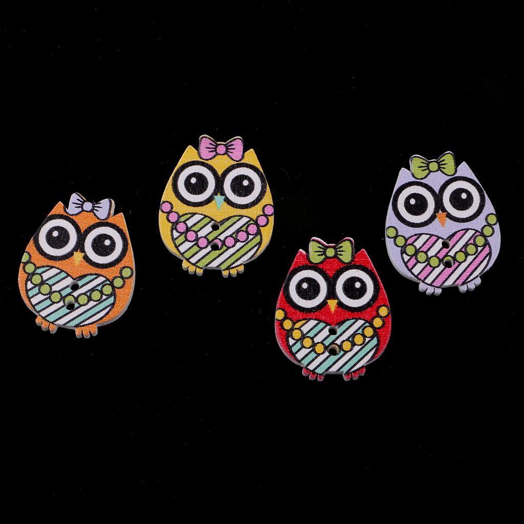 50pcs Mixed Cartoon Owl Wooden Buttons for Sewing Scrapbooking Decoration