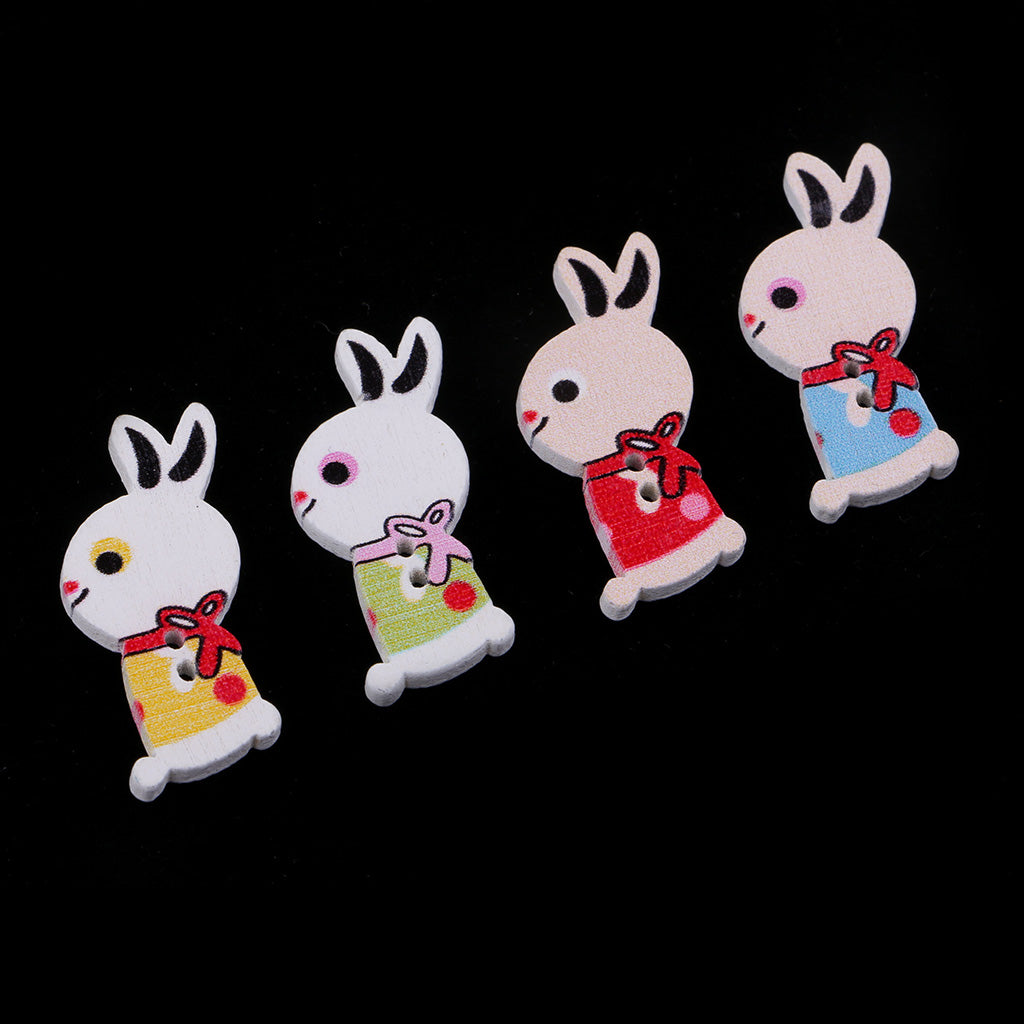 50pcs Cute Rabbit Design 2 Holes Wooden Buttons DIY Crafts for Sewing Decor