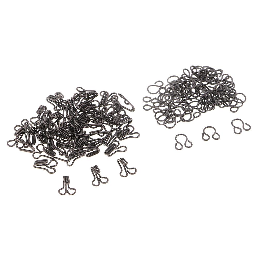100 Set Metal Sewing Hooks and Eyes Closure for Pants Dresses Clothes Black