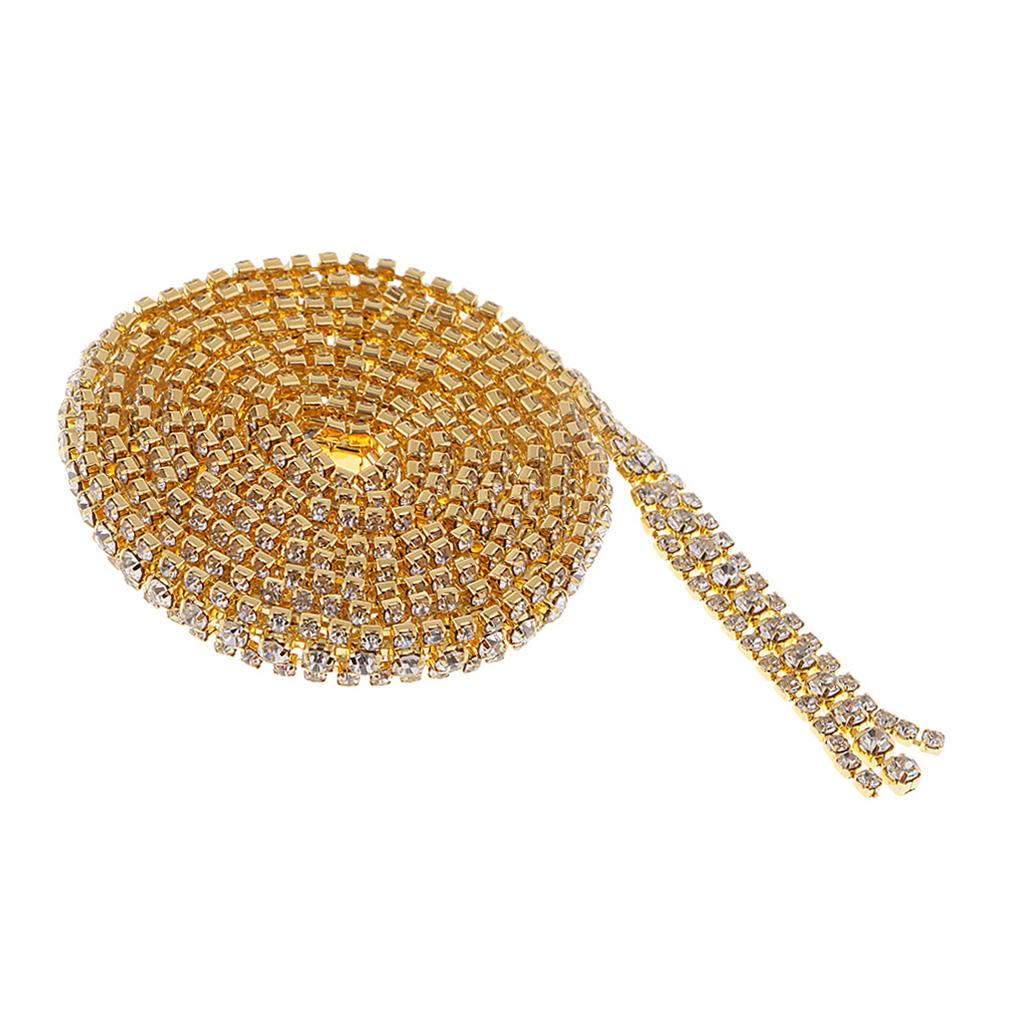 1 Yard Rhinestone Close Chain Trim for Jewelry Craft Gold White Diamond