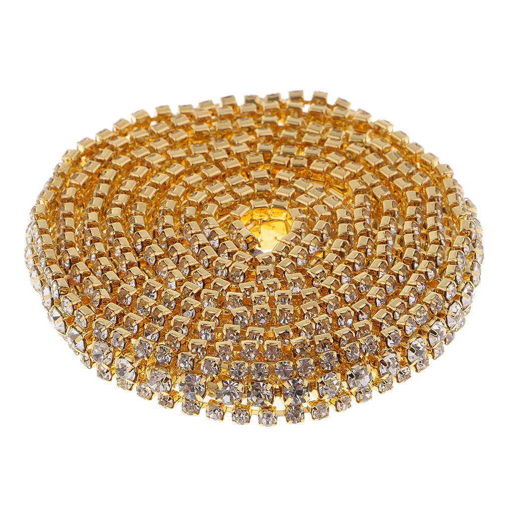 1 Yard Rhinestone Close Chain Trim for Jewelry Craft Gold White Diamond