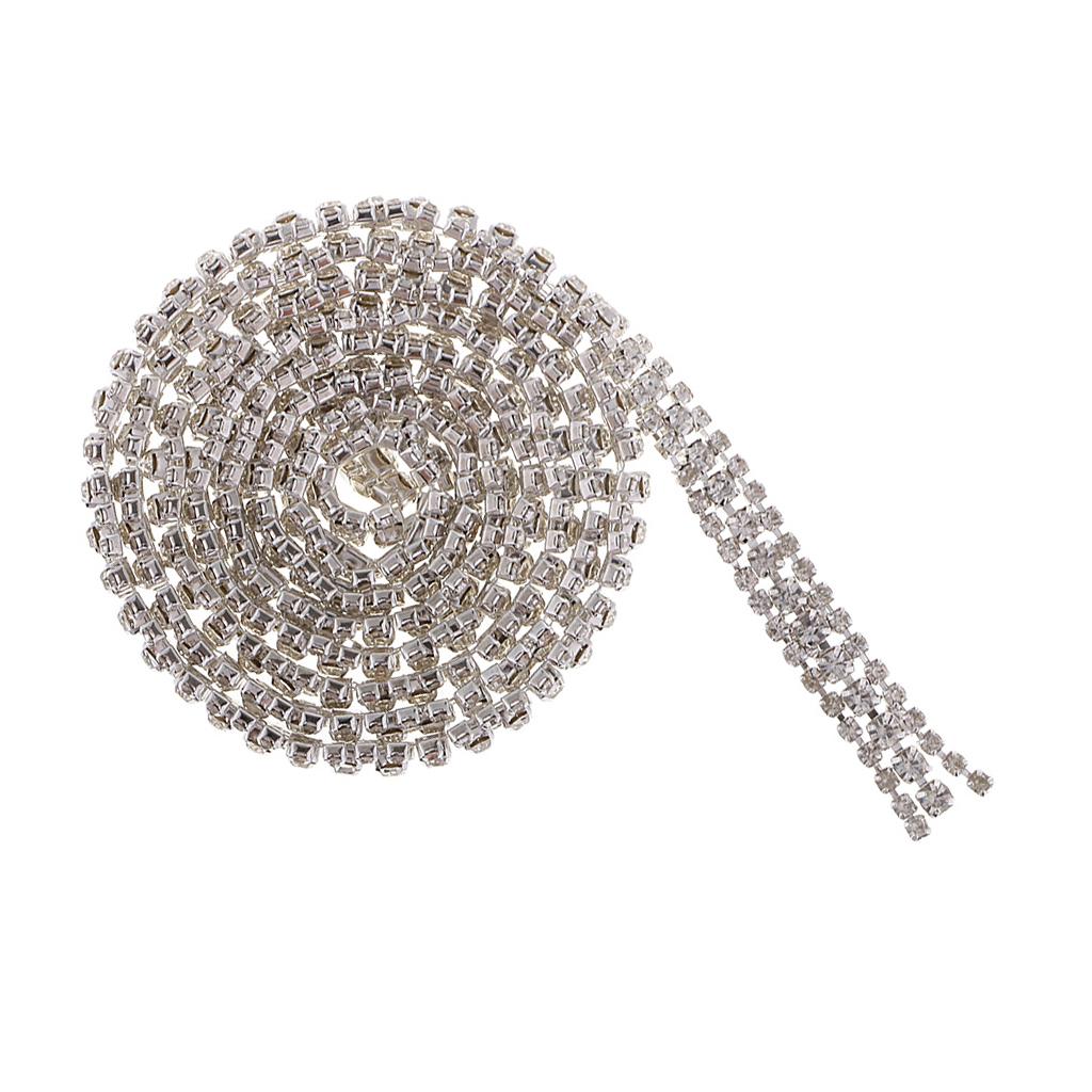 1 Yard Rhinestone Close Chain Trim for Jewelry Craft Silver Withe Diamond