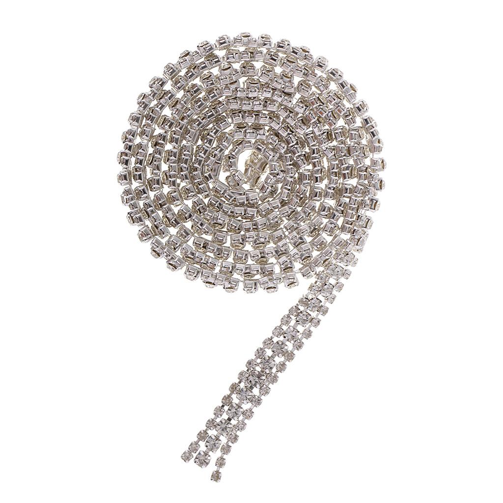 1 Yard Rhinestone Close Chain Trim for Jewelry Craft Silver Withe Diamond