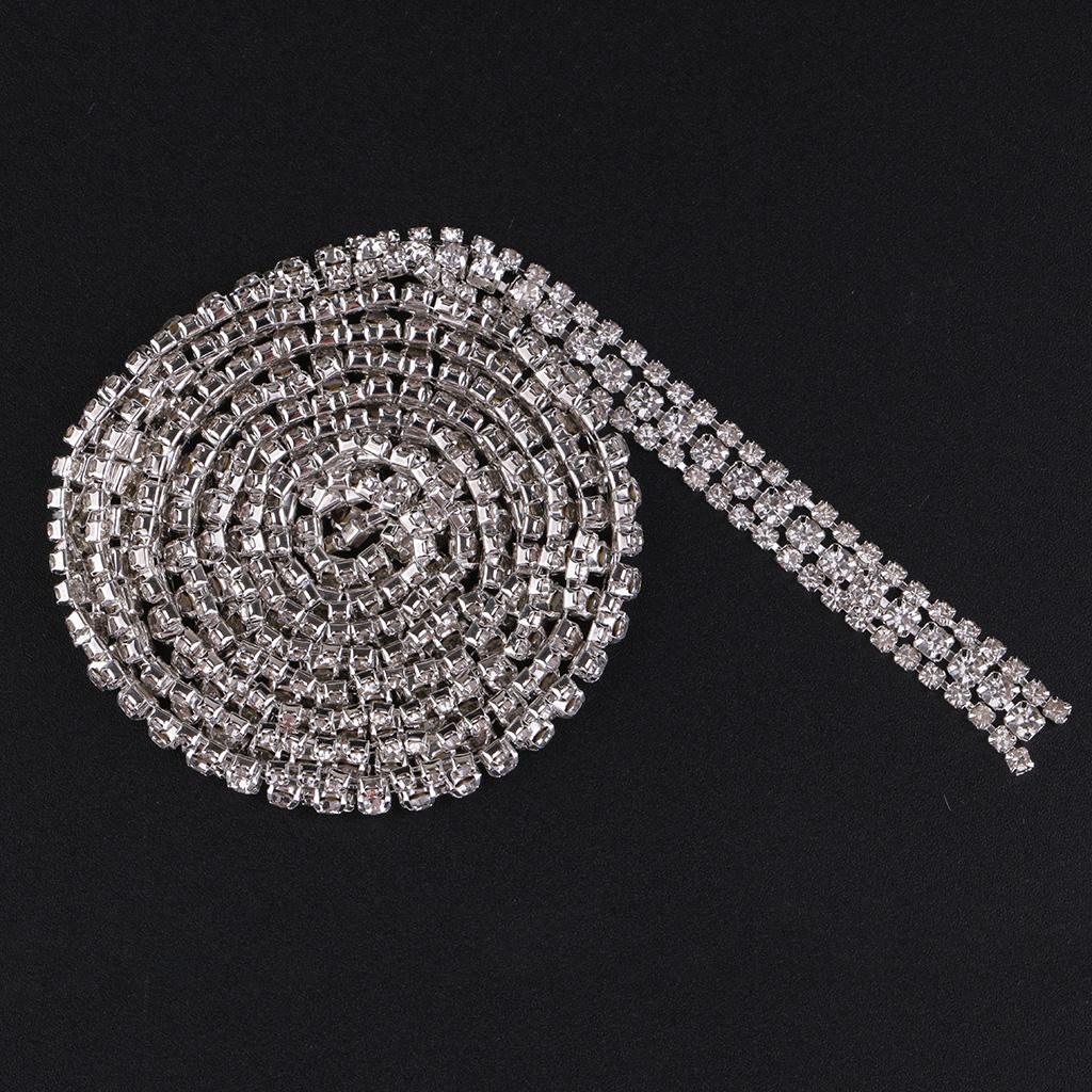 1 Yard Rhinestone Close Chain Trim for Jewelry Craft Silver Withe Diamond